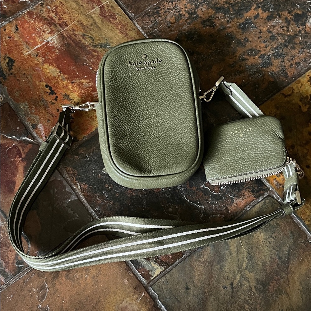 Kate Spade Sage Green North South Crossbody and Pouch Set NWOT